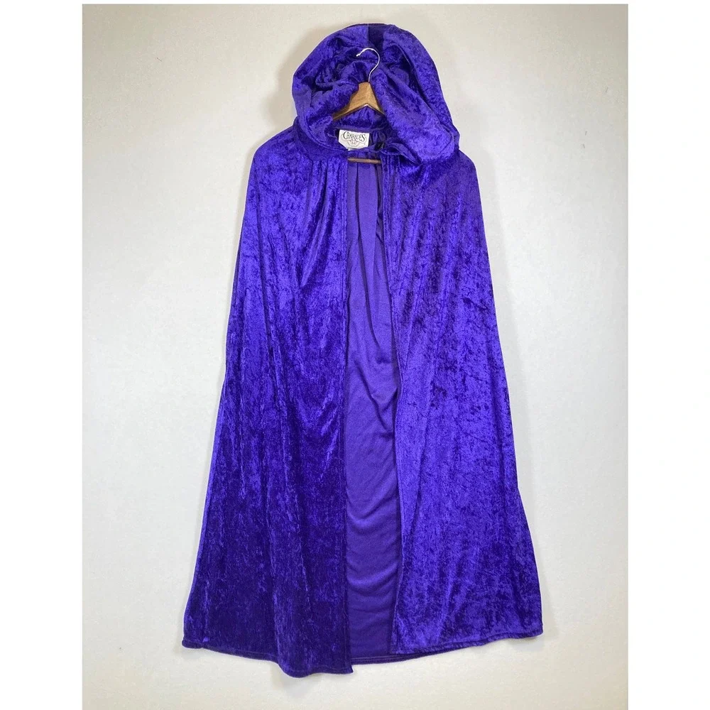 Medieval Charades Child O/S Purple Crushed Velvet Hooded‎ Cloak Cape 00439